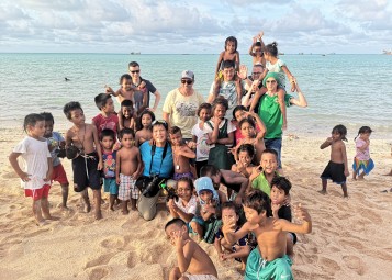 Our group mingling with kids in South Tarawa