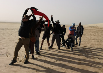 Our group walking in the desert of Western Sahara