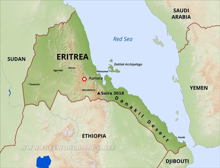 Map of Eritrea Young Pioneer Tours