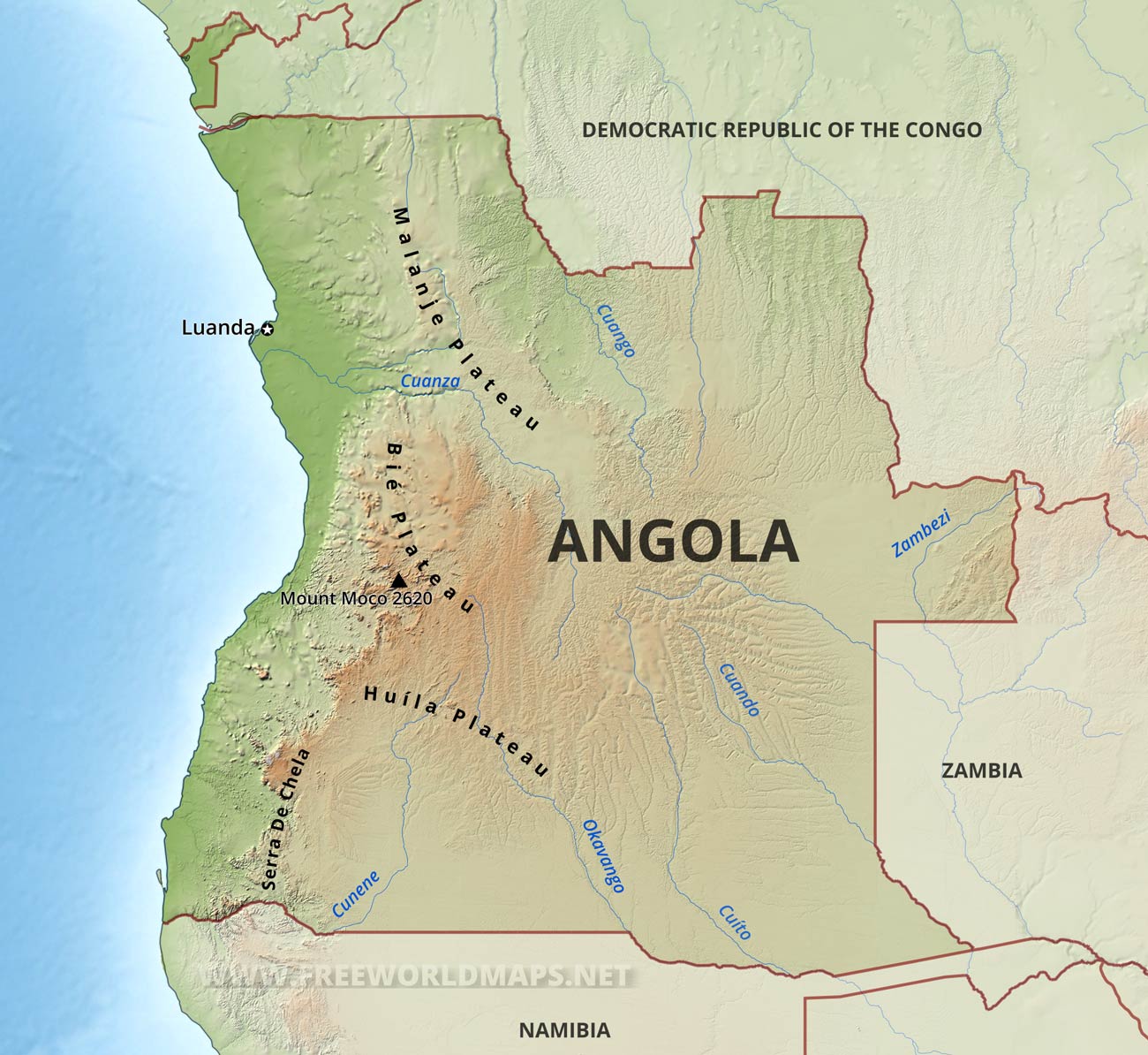 Angola physical map