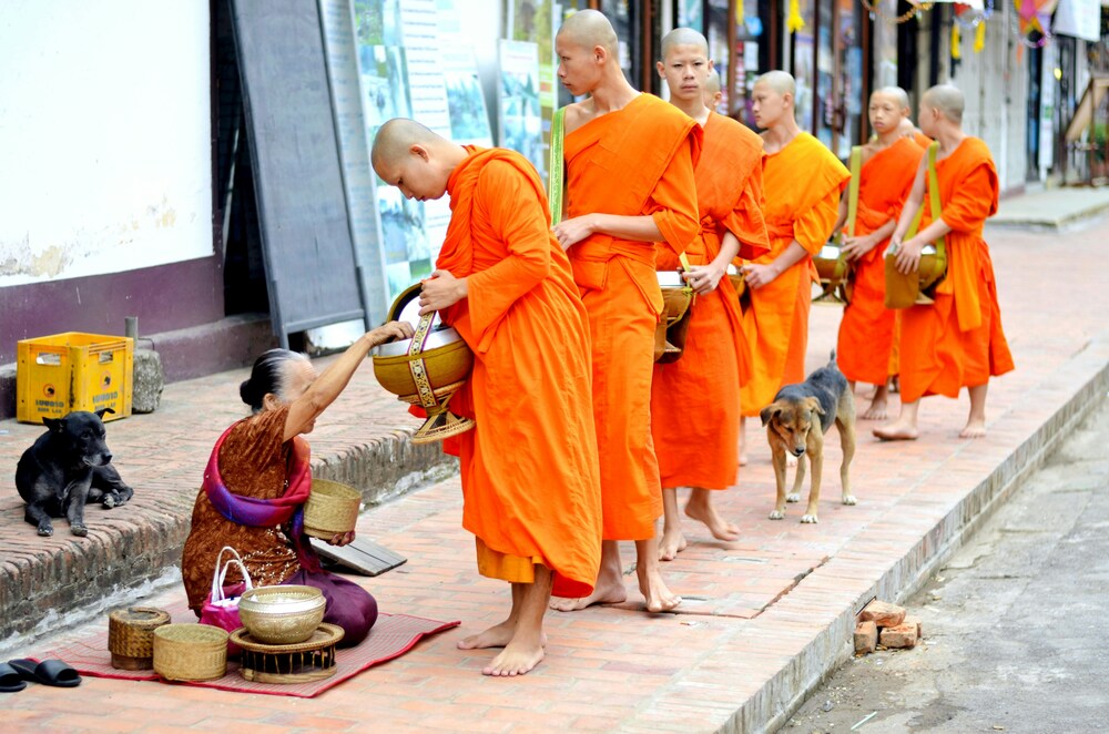 Laos monks alms