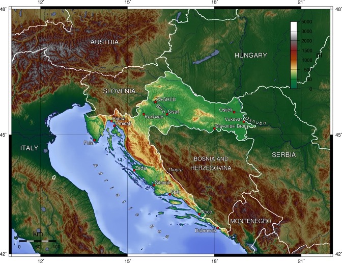 Croatia Map - showing the country's topography